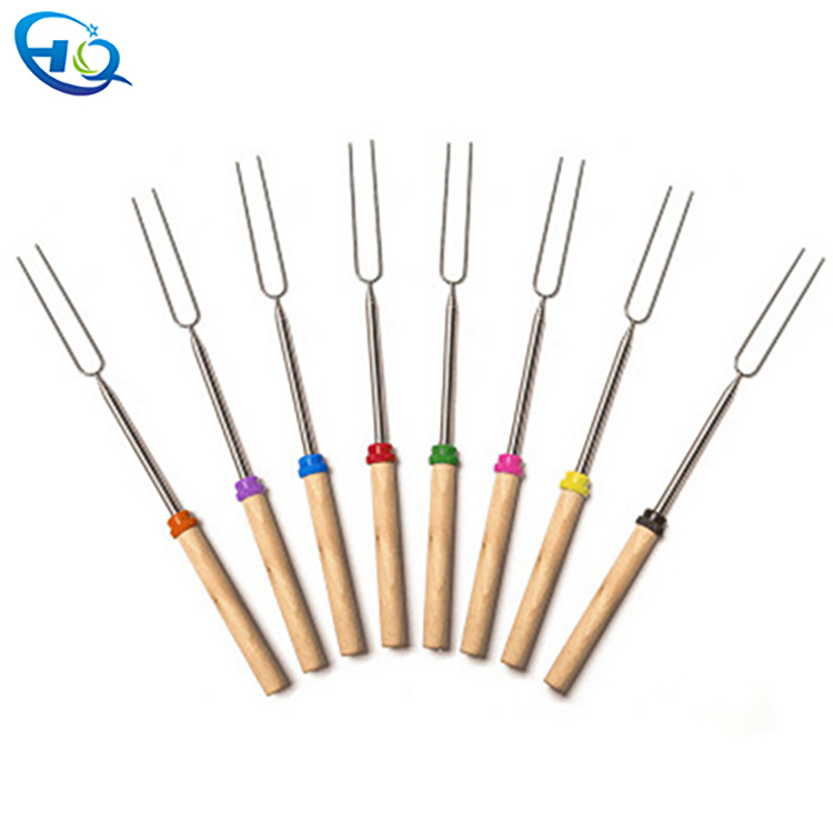 Telescopic stainless steel grill fork with wooden handle