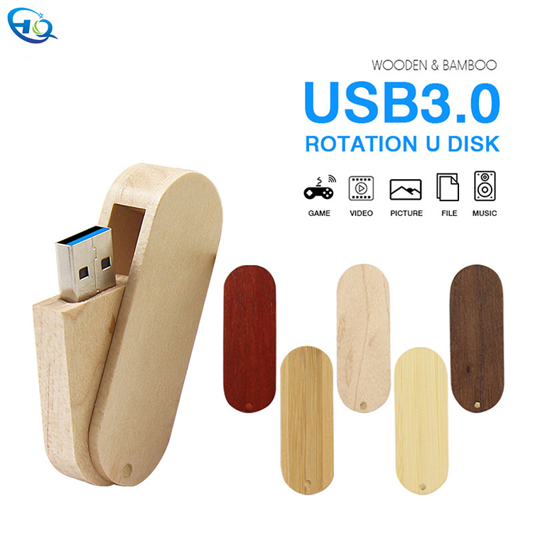 Rotating bamboo wood USB flash drive