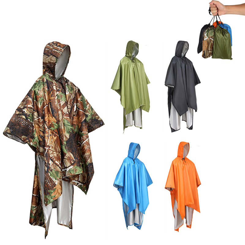 Outdoor triad conjoined raincoat poncho on foot